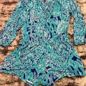 Lilly Pulitzer Vibrant Blue and Green Patterned Romper